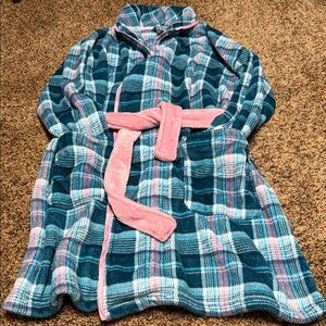 Cozy Plaid Kids Robe with Pink Trim